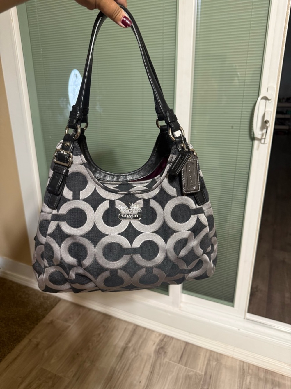 Coach Signature Circle Shoulder Bag in Black and Gray